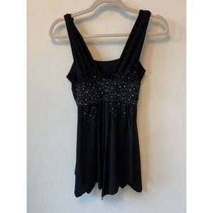 Y2k Cressongs rhinstone lace flowy tank top empire waist black